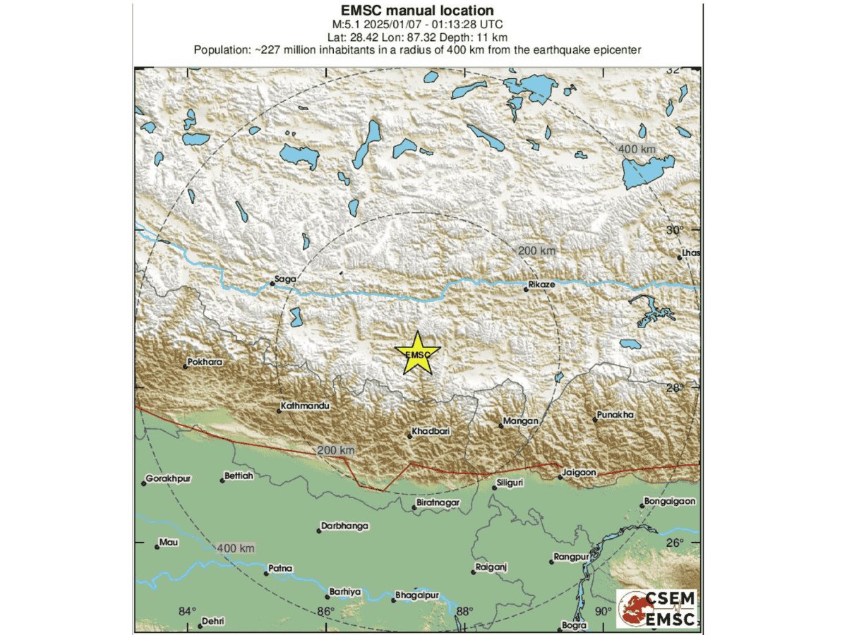 Epicentro del terremoto in Nepal del 7 gennaio 2025